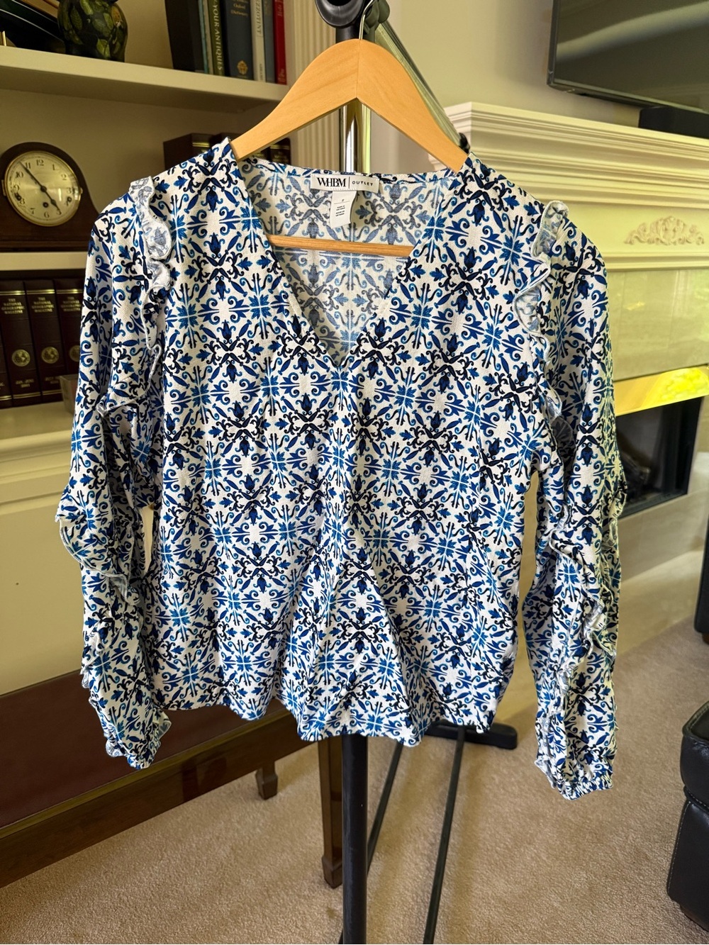 Blue and white mosaic tile print top from the White House Black Market (WHBM
